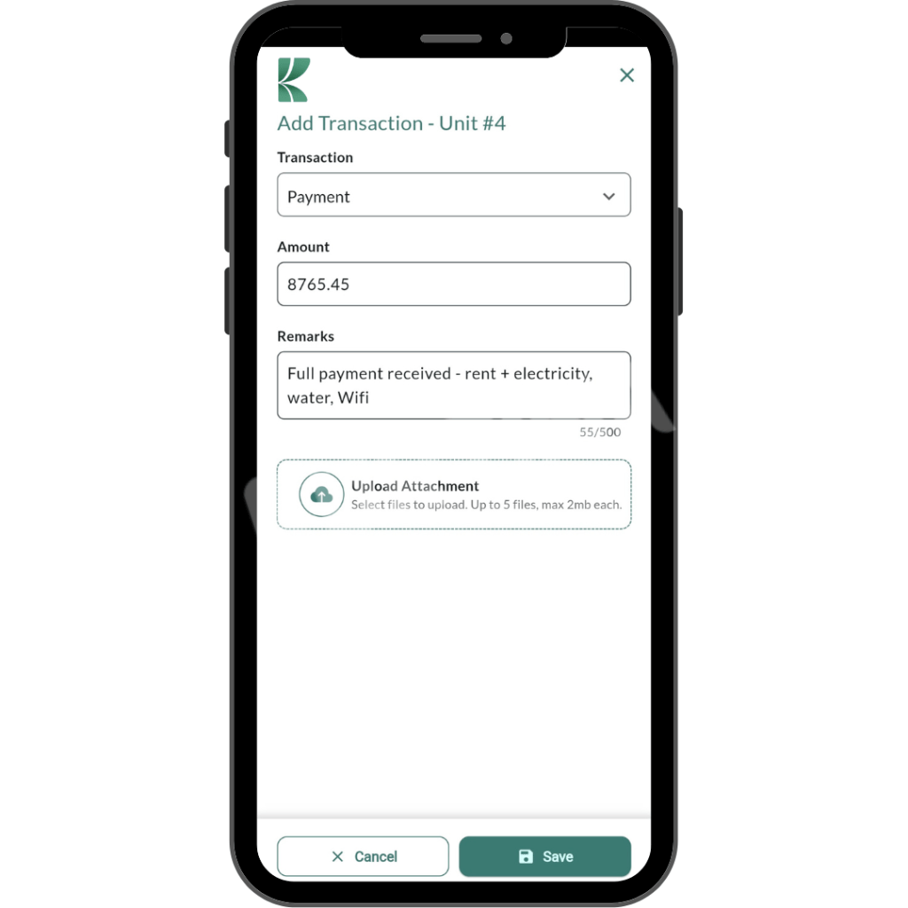 Screenshot of Kurtina App transaction and payment form.